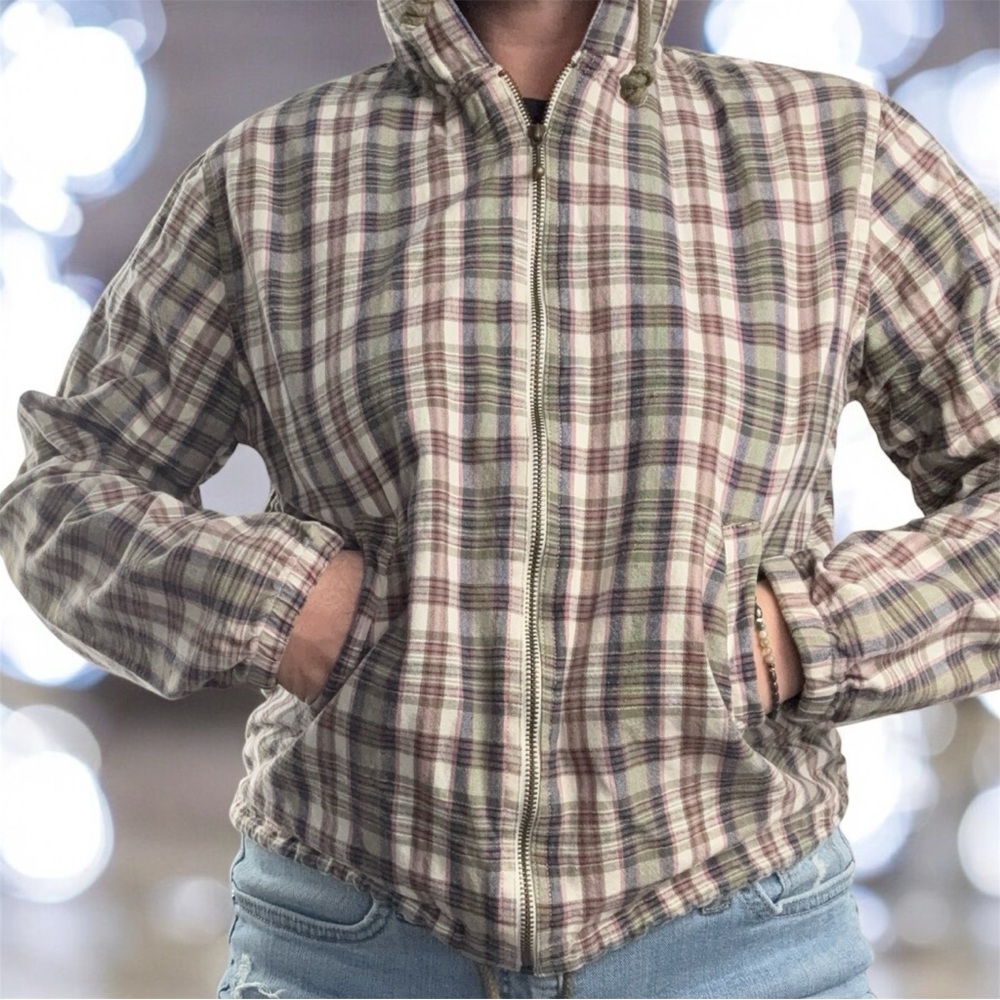 VTG DCC Plaid Zip-Up Hoodie 100% Cotton W/ Drawstring Hood and Waistband M - Picture 4 of 9